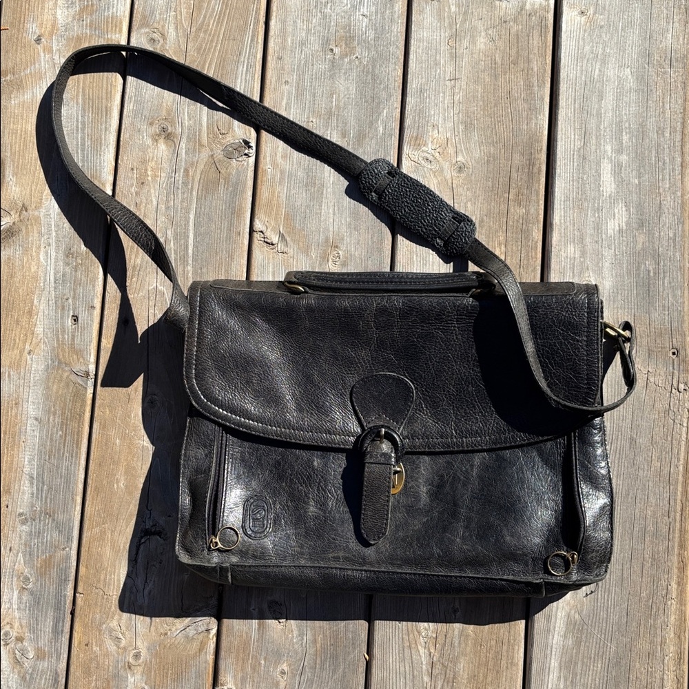 Black Soft Leather Briefcase Unisex